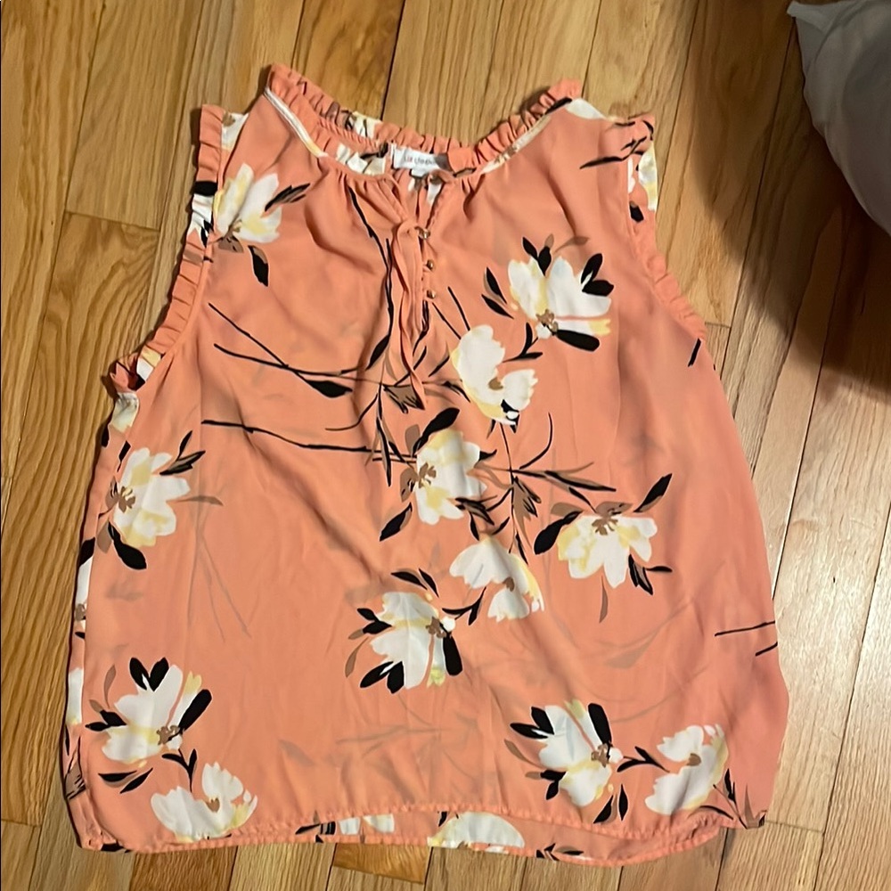Liz Claiborne Orange Sleeveless Blouse with Ruffled Tie Front